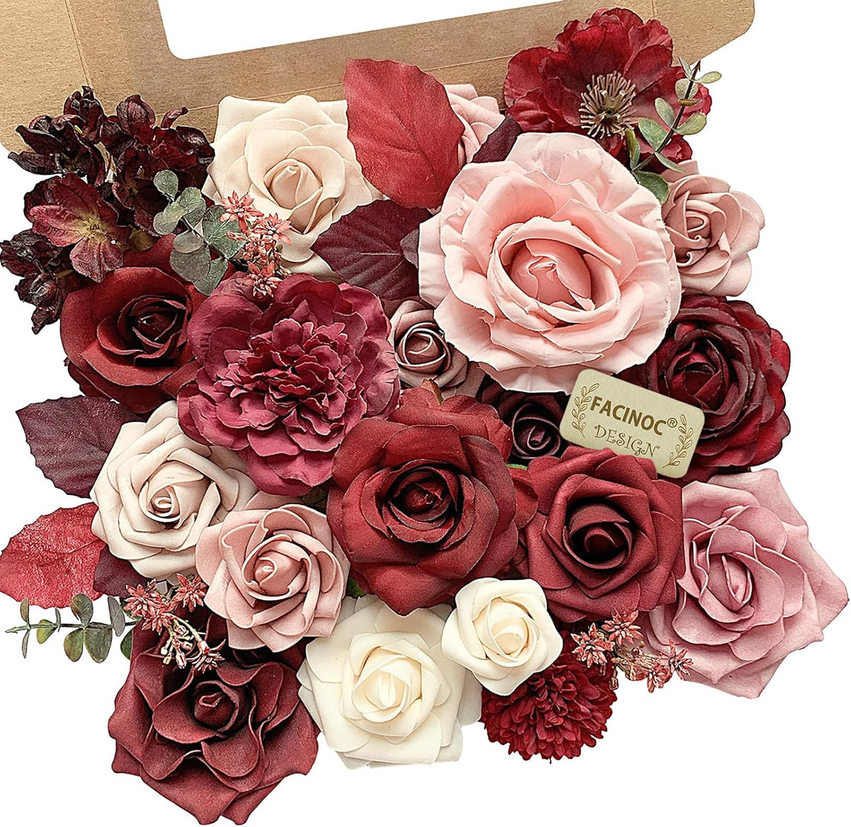 Roses Artificial Flowers Pink Bouquets Box Set for DIY Bridal Wedding Shower Decorations Fake Floral Arrangements for Party Table Centerpieces Home Decor Indoor Outdoor Dusty Blush 19 Pcs