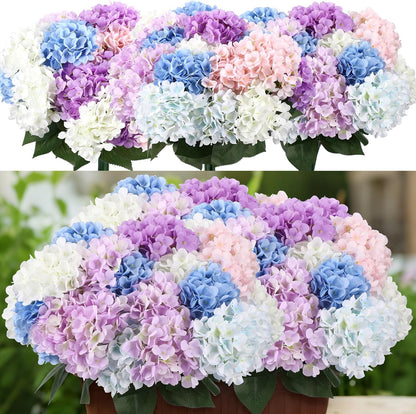 Blue Red and White 6 Bundles Hydrangea Artificial Flowers Bulk 30 Heads 20" Faux Fake Hydrangea for Spring Easter Decor Porch Indoor Outdoor Home Garden Wedding Table Centerpieces
