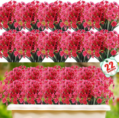 22 Bundles Artificial Flowers Outdoor, Faux Flowers UV Resistant with Plastic Plants, Faux Silk Flowers for Outdoors Outside Front Porch Hanging Planter Window Box Garden Decoration