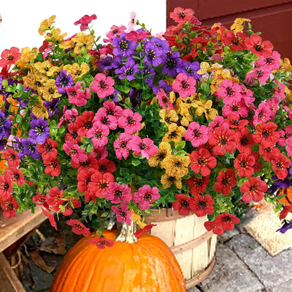Artificial Flowers for Outdoor, UV Resistant Fake Silk Flowers, Realistic Faux Plants for Outside Indoor Porch Patio Window Box Planter Home Decor (20, Yellow Purple Rosy Pink Red)