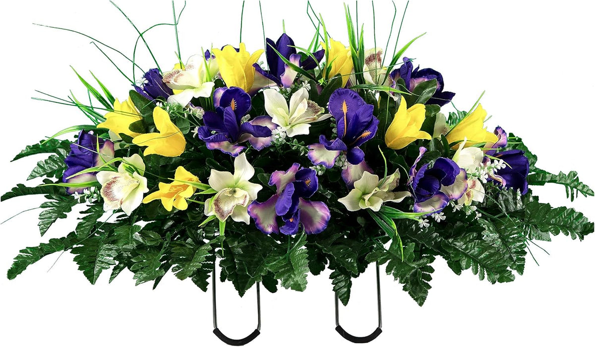 Sympathy Silks Ruby's Silk Flowers Artificial Flowers - Weighted Pot Bouquet Decoration - Height 18"-20" - Red Tulip and White Iris Potted Flowers
