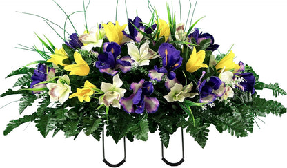 Sympathy Silks Ruby's Silk Flowers Artificial Flowers - Weighted Pot Bouquet Decoration - Height 18"-20" - Red Tulip and White Iris Potted Flowers