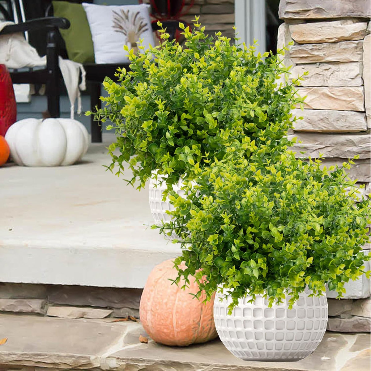 Outdoor Artificial Flowers UV Resistant, 20 Bundles Fake Realistic Floral Greenery Plants for Outside Porch, Window Boxes, Garden, Yard, Inside Home Table Decor, White