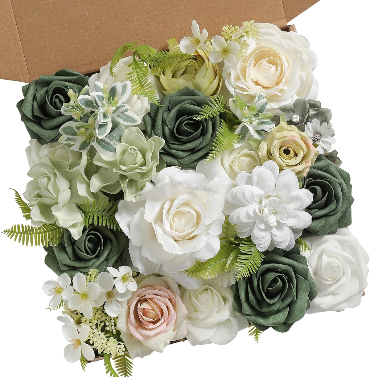 Dusty Rose Artificial Flowers Set - Fake Roses, Peonies, Silk Flowers with Stems for DIY Wedding Bouquets, Floral Arrangement, Table Centerpieces, Baby Shower, Home Decor