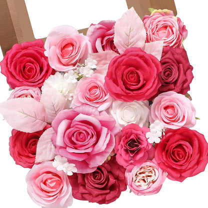 Alecono Artificial Flowers, Pink Fake Flowers Combo Box with Stems for DIY Wedding Bridal Bouquets, Cake Party Table Centerpieces Home Decor