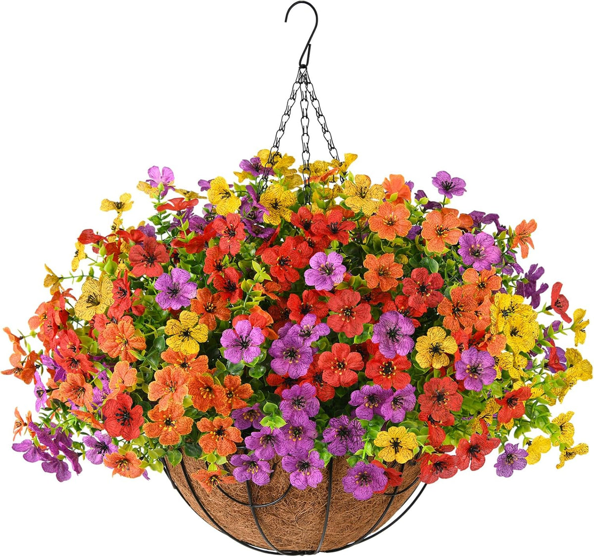 Artificial Faux Hanging Flowers Plants with Basket for Outdoor Spring Decoration, Fake Silk Daisy Outside Indoor UV Resistant Look Real Yard Patio Front Porch Garden Balcony Home Decor(Mix2)