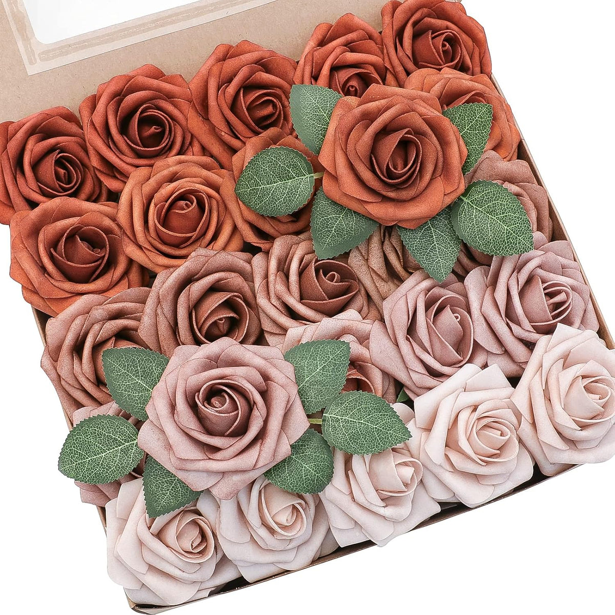 Floroom Artificial Flowers 25 Pcs Real Looking Lavender Purple Ombre Colors Foam Fake Roses with Stems for DIY Wedding Bouquets Bridal Shower Floral Centerpieces Party Tables Home Decorations