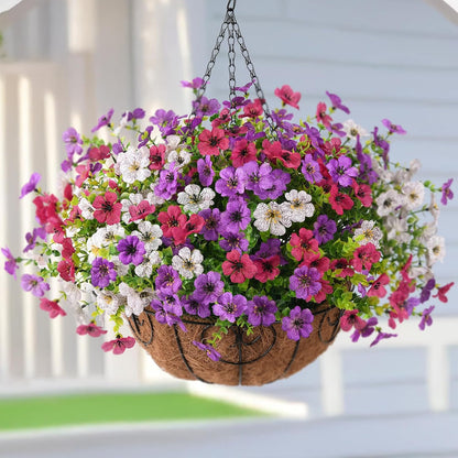 Artificial Faux Hanging Flowers Plants with Basket for Outdoor Spring Decoration, Fake Silk Daisy Outside Indoor UV Resistant Look Real Yard Patio Front Porch Garden Balcony Home Decor(Mix2)