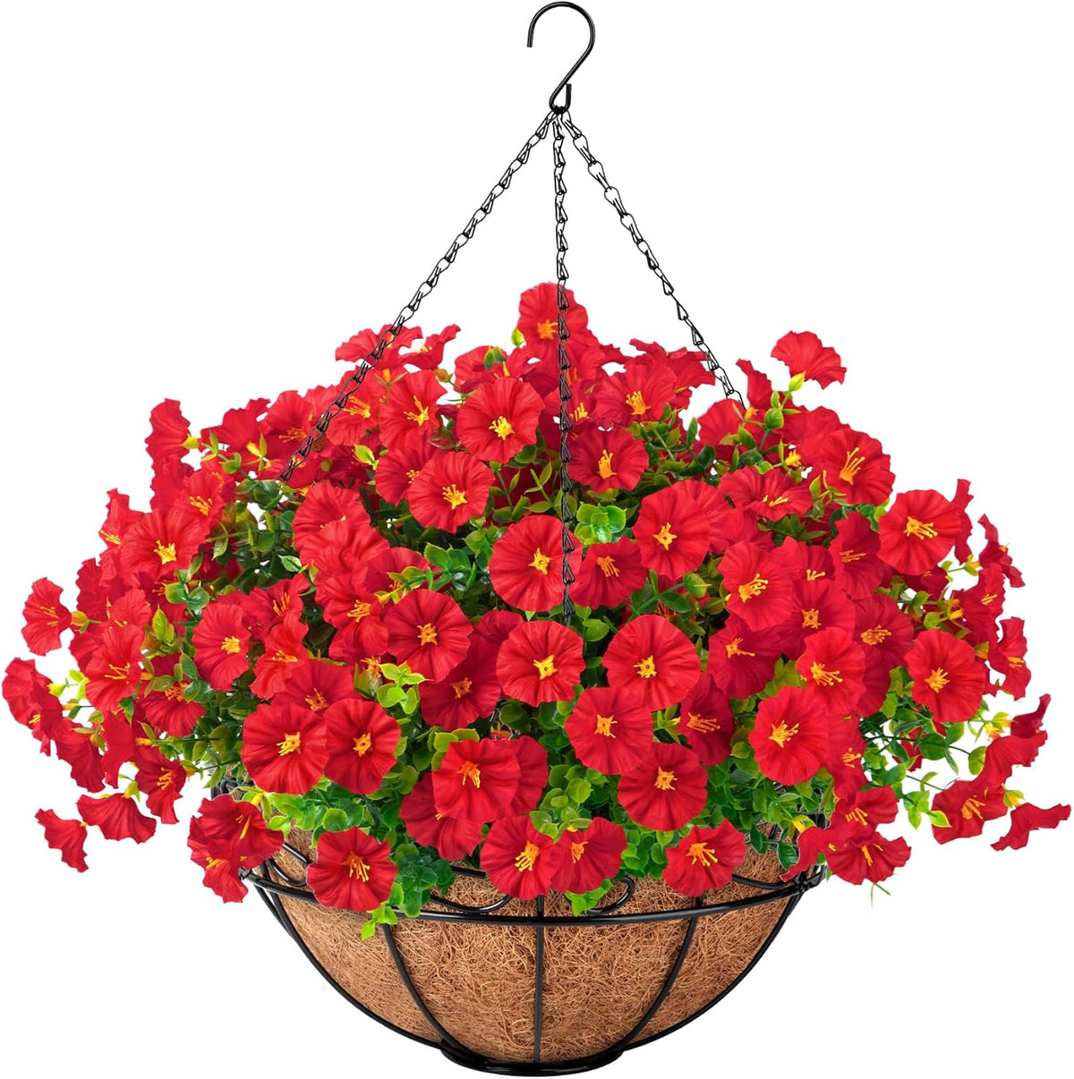 Ouddy Decor Artificial Hanging Plants Flowers Basket for Spring Summer Outdoor Decor, Fake Hanging Flowers Faux Silk Morning Glory UV Resistant for Patio Yard Porch Garden Home Decorations, Fuchsia