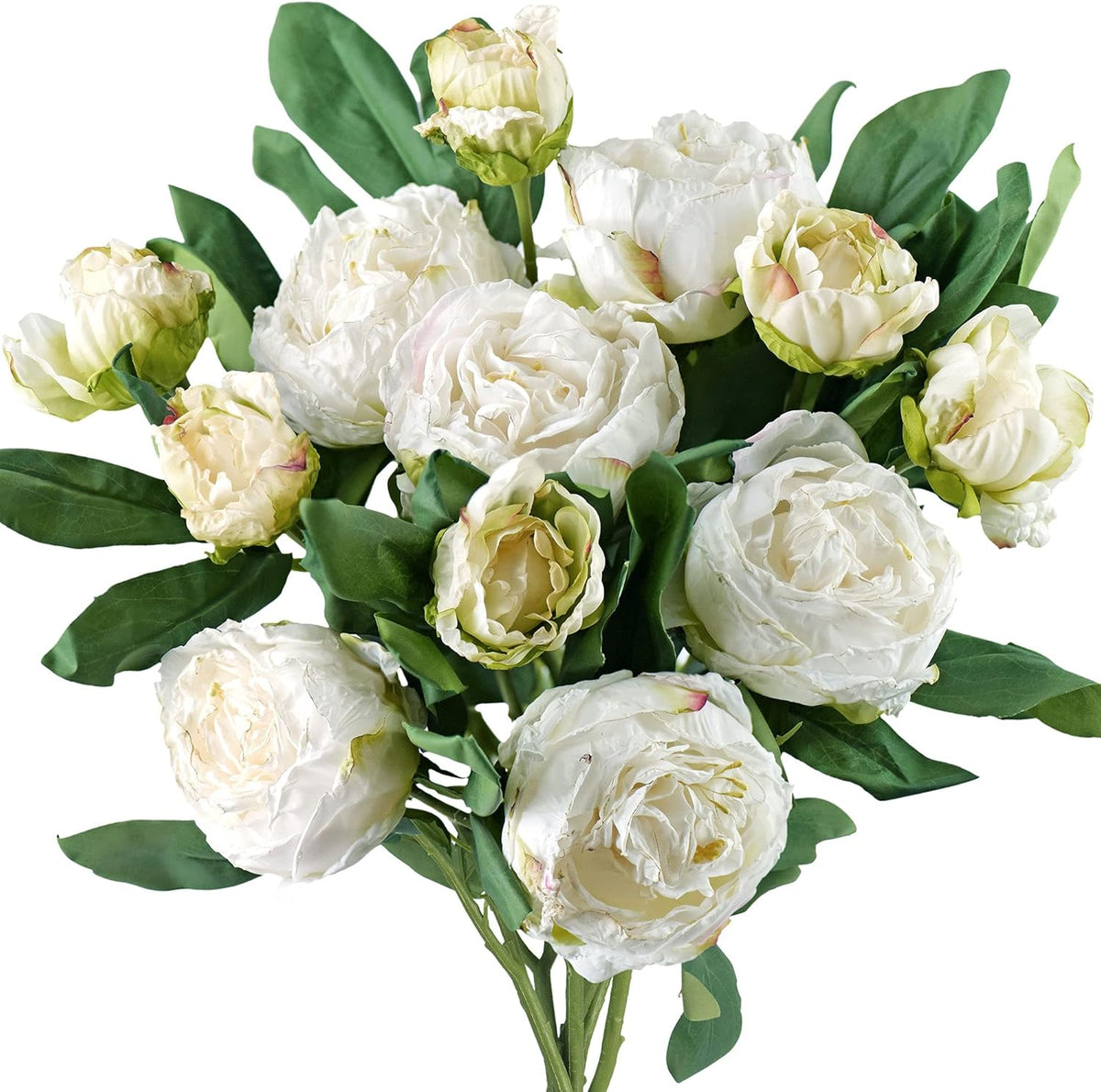 FiveSeasonStuff Artificial Peony Bouquets, 2 Cream Beige & Moss Green Silk Flower Bundles for Wedding Centerpieces & Home Decor – Vintage Peonies