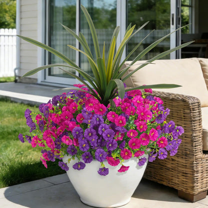 Artificial Flowers for Outdoors Fake Plants Outside, 12 Bundles Silk Morning Glory with Eucalyptus + Orchid Leaf UV Resistant Realistic Faux Flowers for Porch Planter Garden Patio (Mix Color)