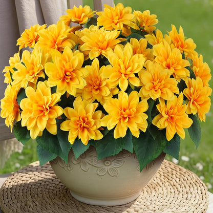VIERENA 16 Bundles Artificial Dahlia Flowers for Outdoors Spring Summer Decor, No Fade Silk Flower Faux Dahlias Plant Arrangement for Home Garden Balcony Farmhouse（Mixed Color）