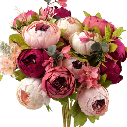 FiveSeasonStuff Artificial Peonies Bouquet – Set of 2 Whimsical Lavender Bliss Silk Flowers, Purple and White Blooms, Multiple Stems per Main Stem, for Weddings, Home Decor, DIY Floral Arrangements