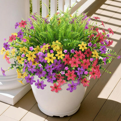 12 Bundles UV Resistant Artificial Flowers - Realistic Faux Silk Daisy with Eucalyptus Stems
