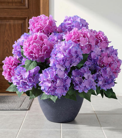 Ivydale Artificial Flowers for Outdoors, 4 PCS Purple Blue Fake Silk Hydrangea Flower Stems for Bouquets UV Resistant Realistic Faux Plants Home Outdoor Wedding Party Centerpieces Decor