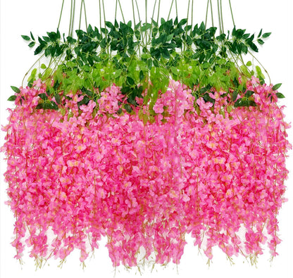 Artificial Wisteria Hanging Flowers-Fake Wisteria Flower Garland Silk Vines Rattan Decor for Home Wedding Arch Wall Garden Greenery Bedroom Outdoor Office Party Decoration (24, Purple)