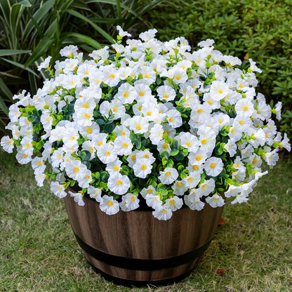 Artificial Faux Flowers for Outdoor 16 Bundles Boxwood Fake Morning Glory for Planter, UV Resistant Fake Flowers for Home Porch Patio Outside（8 Color）