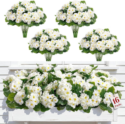 Alupssuc 8 Pcs Artificial Geranium Flowers for Outdoors Decoration Silk Floral, UV Resistant Fake Plants, Faux Flower for Porch Garden Table Centerpieces Home Indoor and Outdoor Spring Decor (8, Red)