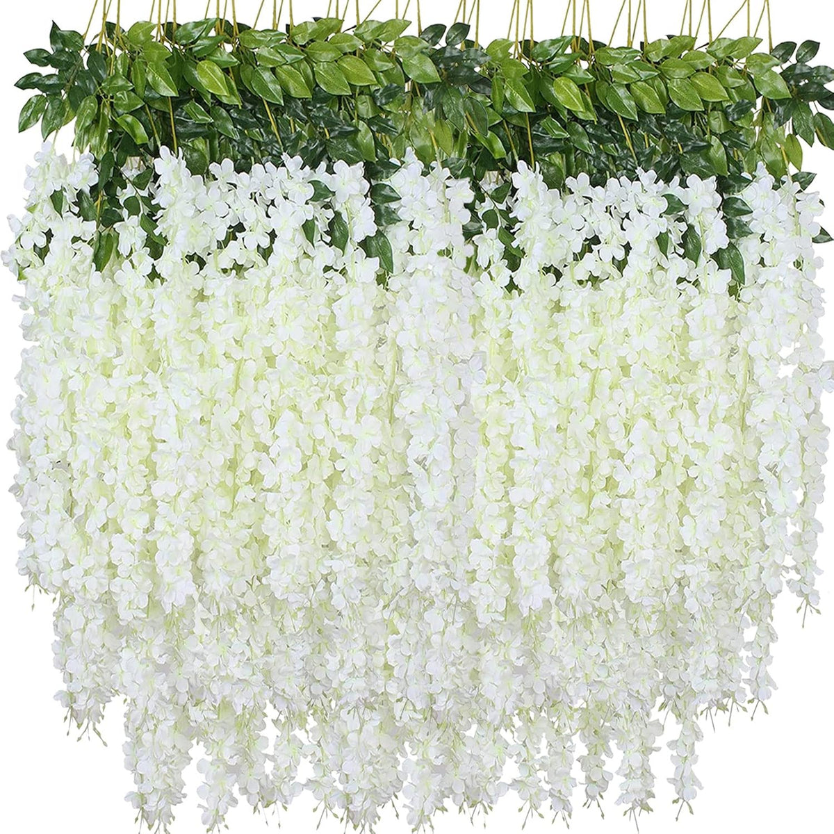 Artificial Wisteria Hanging Flowers-Fake Wisteria Flower Garland Silk Vines Rattan Decor for Home Wedding Arch Wall Garden Greenery Bedroom Outdoor Office Party Decoration (24, Purple)