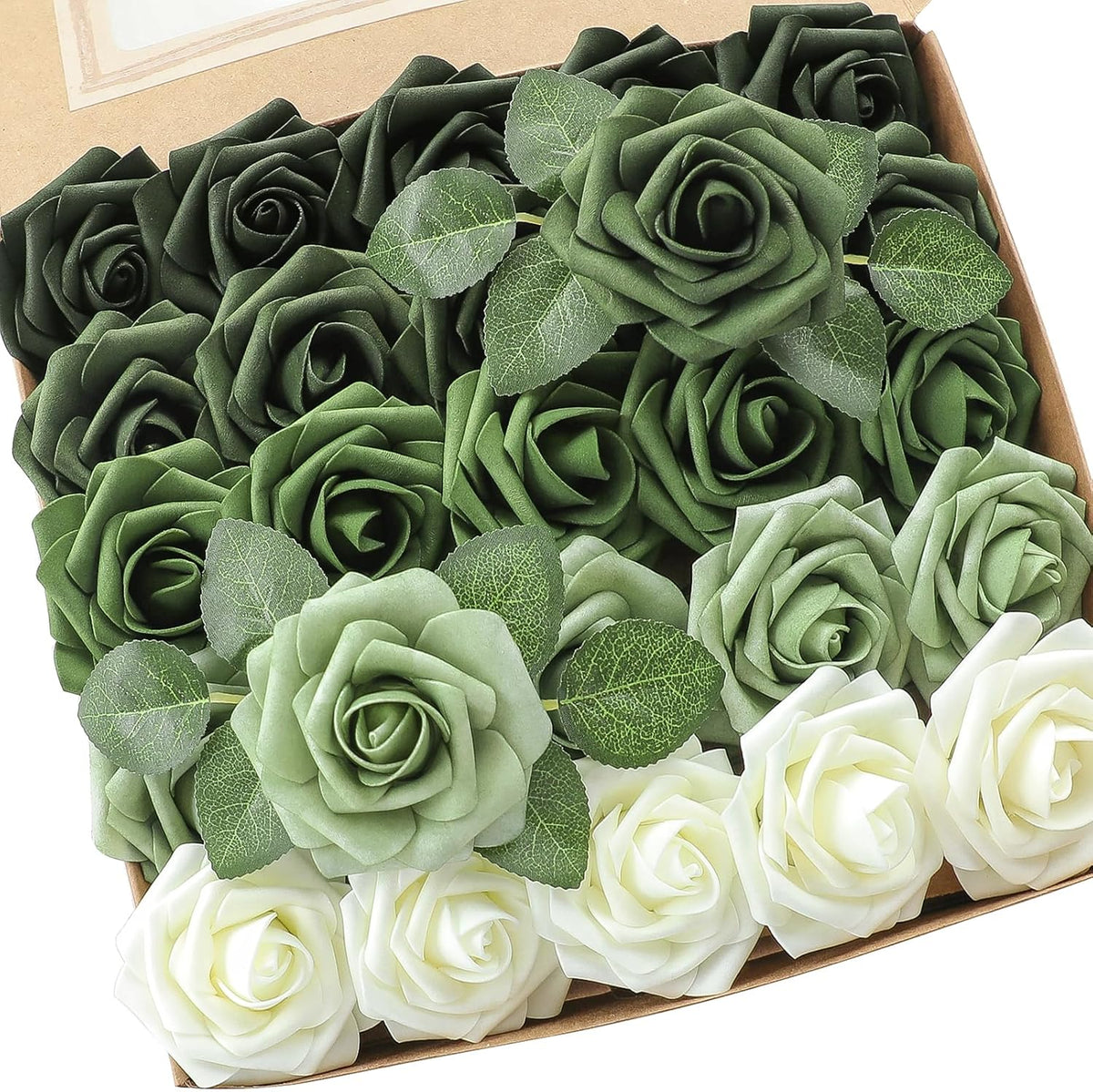 Floroom Artificial Flowers 25 Pcs Real Looking Lavender Purple Ombre Colors Foam Fake Roses with Stems for DIY Wedding Bouquets Bridal Shower Floral Centerpieces Party Tables Home Decorations