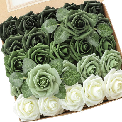 Floroom Artificial Flowers 25 Pcs Real Looking Lavender Purple Ombre Colors Foam Fake Roses with Stems for DIY Wedding Bouquets Bridal Shower Floral Centerpieces Party Tables Home Decorations