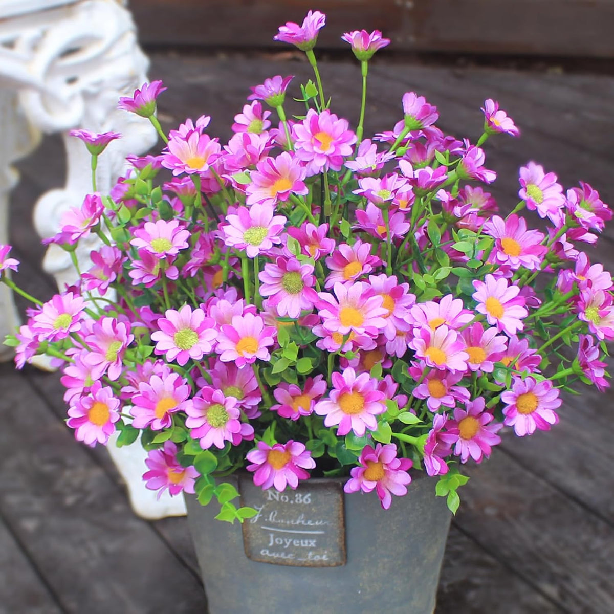 Artificial Plants & Flowers Outdoor 16 Bundles Fade Resistant Wildflowers Fake Daisy Outside Colorful Flowers Spring Summer Decorations for Planter Front Porch Decor(16 Bundles 3 Colors)