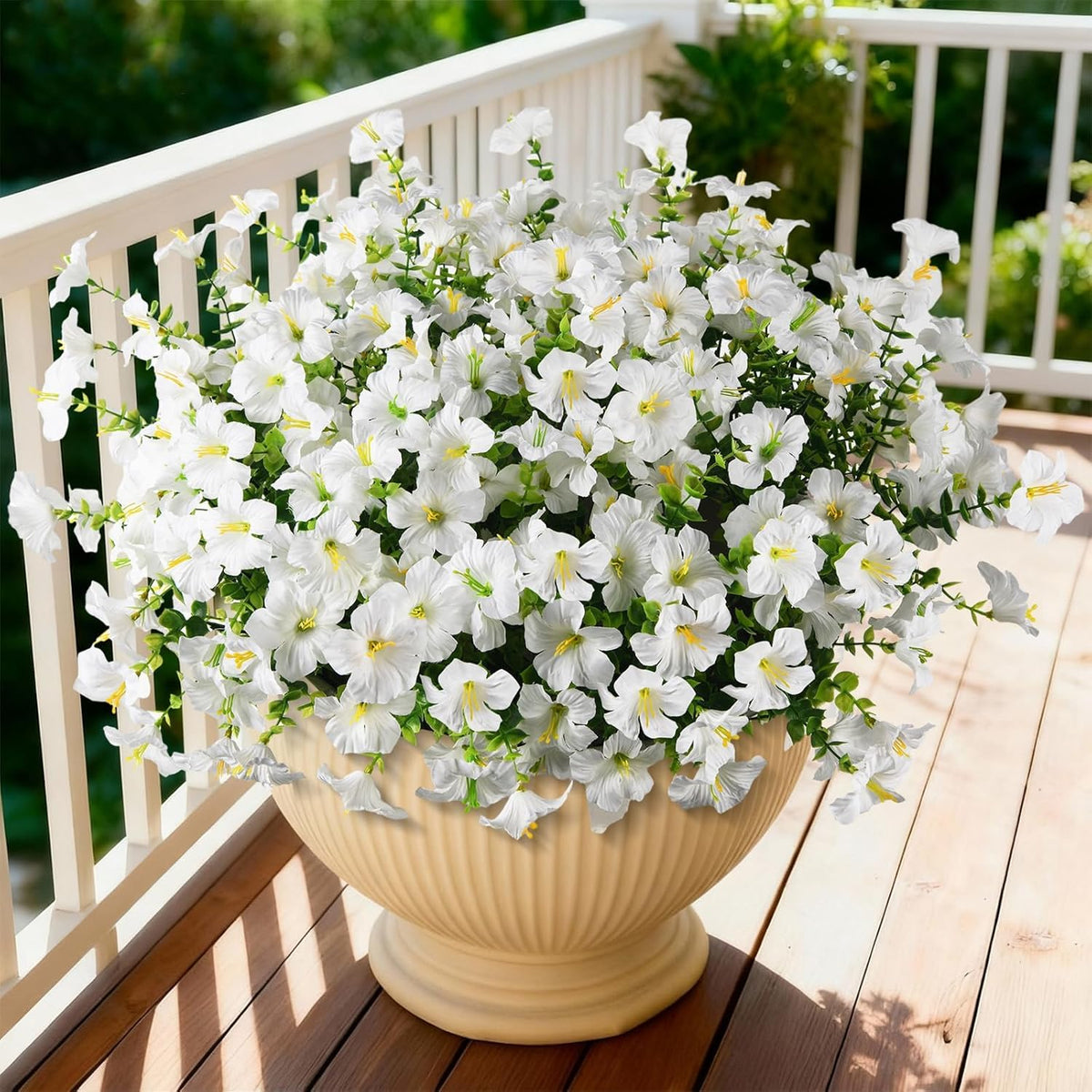 INQCMY Artificial Fake Petunia Flowers for Outdoors Spring Decoration, 12 Bundles Faux Plants Outdoor UV Resistant Realistic Silk Flower for Outside Planters Patio Porch Yard Window Box