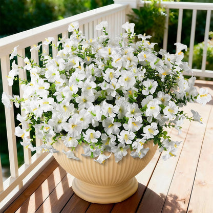 INQCMY Artificial Fake Petunia Flowers for Outdoors Spring Decoration, 12 Bundles Faux Plants Outdoor UV Resistant Realistic Silk Flower for Outside Planters Patio Porch Yard Window Box