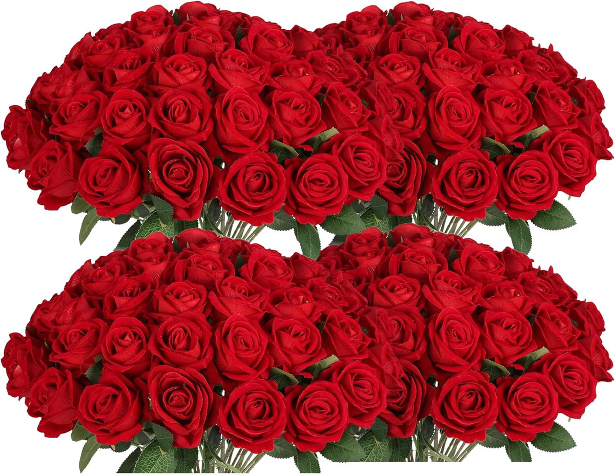 50 PCS Fake Pink Roses, Artificial Flowers Bulk Realistic Silk Faux Rose with Stems for Wedding Decoration Bridal Bouquet Birthday Celebrations DIY Floral Arrangement Home Decor