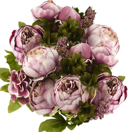 FiveSeasonStuff Artificial Peony Bouquets, 2 Cream Beige & Moss Green Silk Flower Bundles for Wedding Centerpieces & Home Decor – Vintage Peonies
