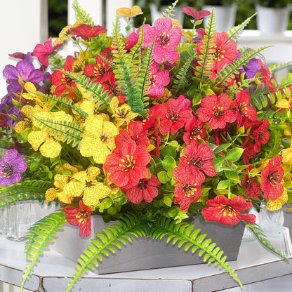 14 Pcs Artificial Flowers Outdoor UV Resistant Fake Flower for Outside Faux Greenery Plant Planter Plastic Flowers - No Maintenance Outdoor Faux Flowers for Porch Garden Home Decor (Mix 4)