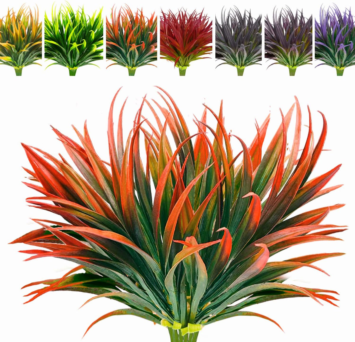 8 Bundles Artificial Plants Bushes Outdoor UV Resistant Fake Flowers Grass Bulk Faux Plastic Greenery for Fall Winter Summer Outside Window Box Planter Front Porch Yard Floral Arrangements