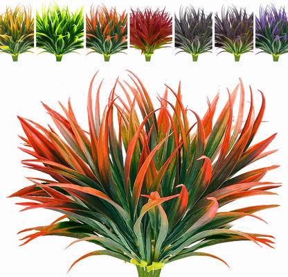 8 Bundles Artificial Plants Bushes Outdoor UV Resistant Fake Flowers Grass Bulk Faux Plastic Greenery for Fall Winter Summer Outside Window Box Planter Front Porch Yard Floral Arrangements