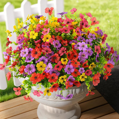 INQCMY Artificial Flowers for Outdoors Faux Plants Outdoor Fake Flowers Spring Decoration, 12 Bundles Faux Silk Colorful Daisy Realistic UV Resistant for Outside Home Planter Window Porch Patio Yard