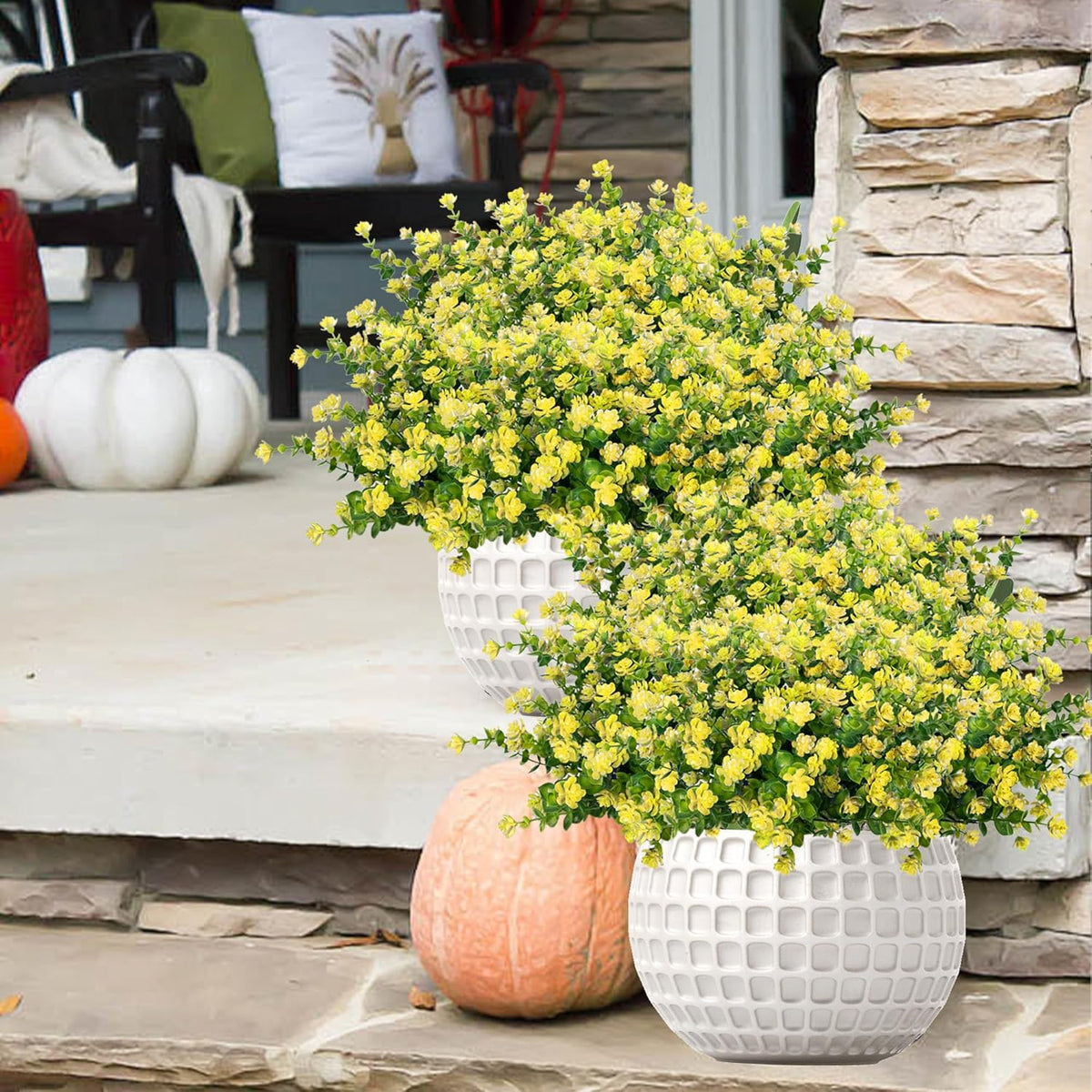 Outdoor Artificial Flowers UV Resistant, 20 Bundles Fake Realistic Floral Greenery Plants for Outside Porch, Window Boxes, Garden, Yard, Inside Home Table Decor, White