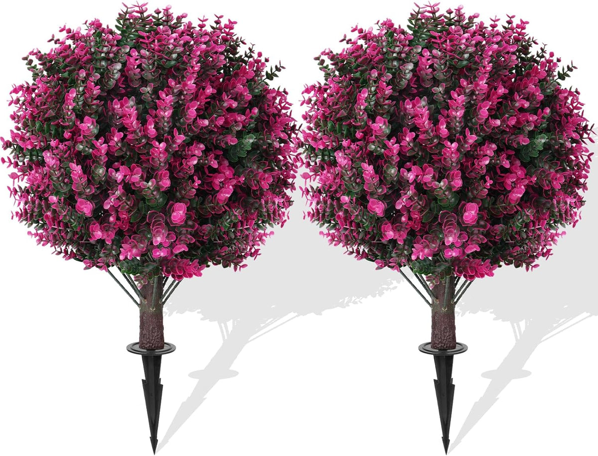 Artificial Boxwood Topiary Ball Tree Set of 2, UV Resistant Artificial Outdoor Shrubs with Spike, Decorative Evergreen Fake Topiary Bushes Plant for Front Porch Garden