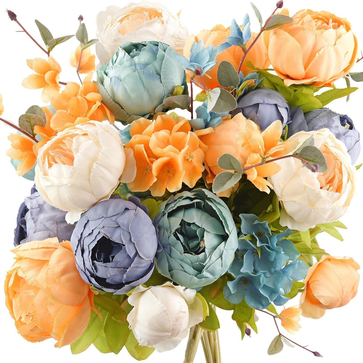 FiveSeasonStuff Artificial Peony Bouquets, 2 Cream Beige & Moss Green Silk Flower Bundles for Wedding Centerpieces & Home Decor – Vintage Peonies