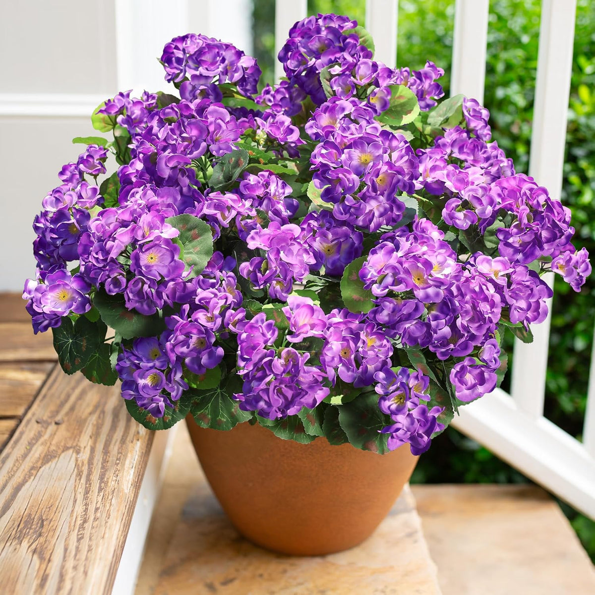Artificial Geranium Fake Flowers for Outdoors Decoration, 6 Bundles Silk Geraniums Flower UV Resistant Look Real Faux Plants for Outside Planter Front Door Garden Patio Balcony Yard Home, Fuchsia
