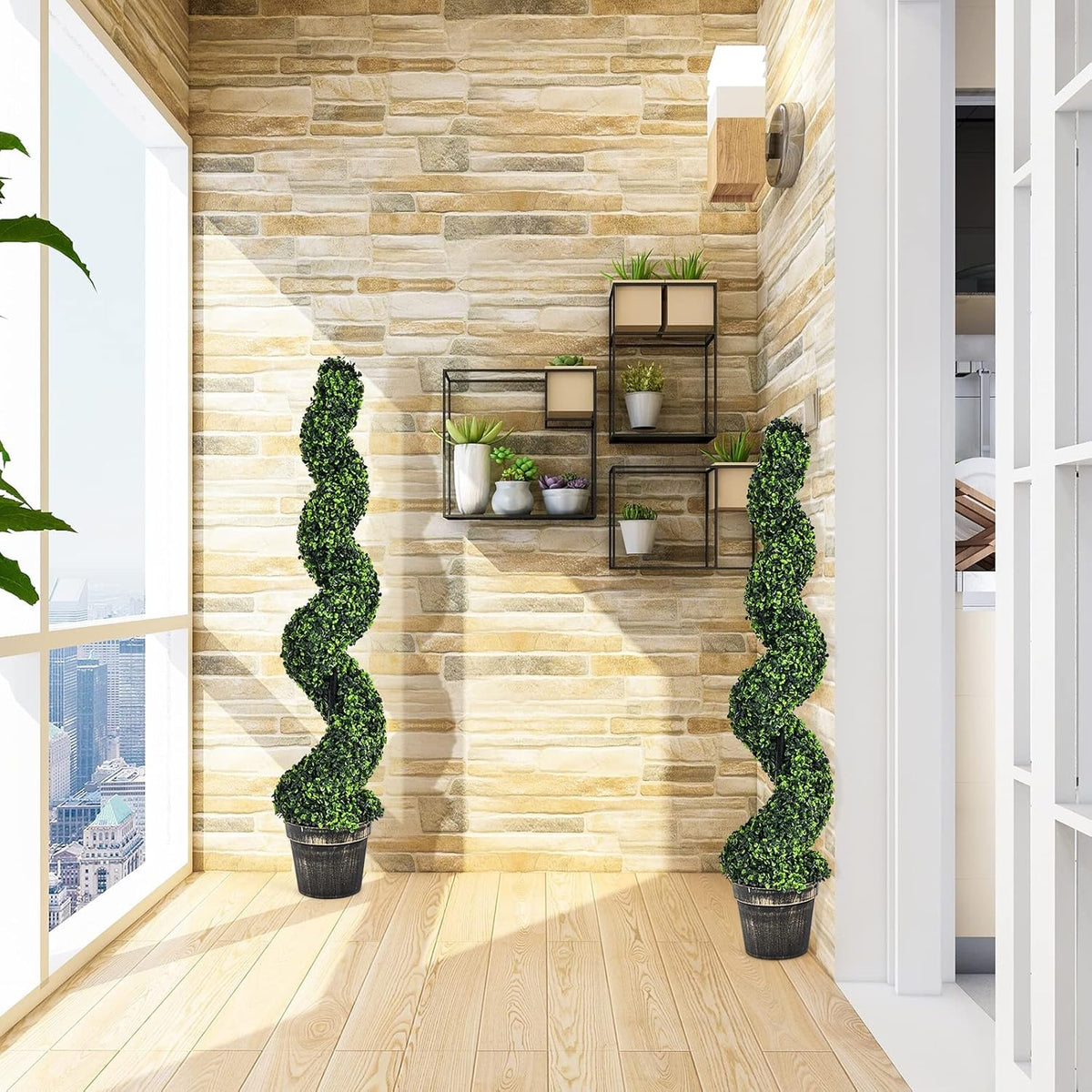 Charming Artificial Spiral Boxwood Topiary Home Decor Bundle