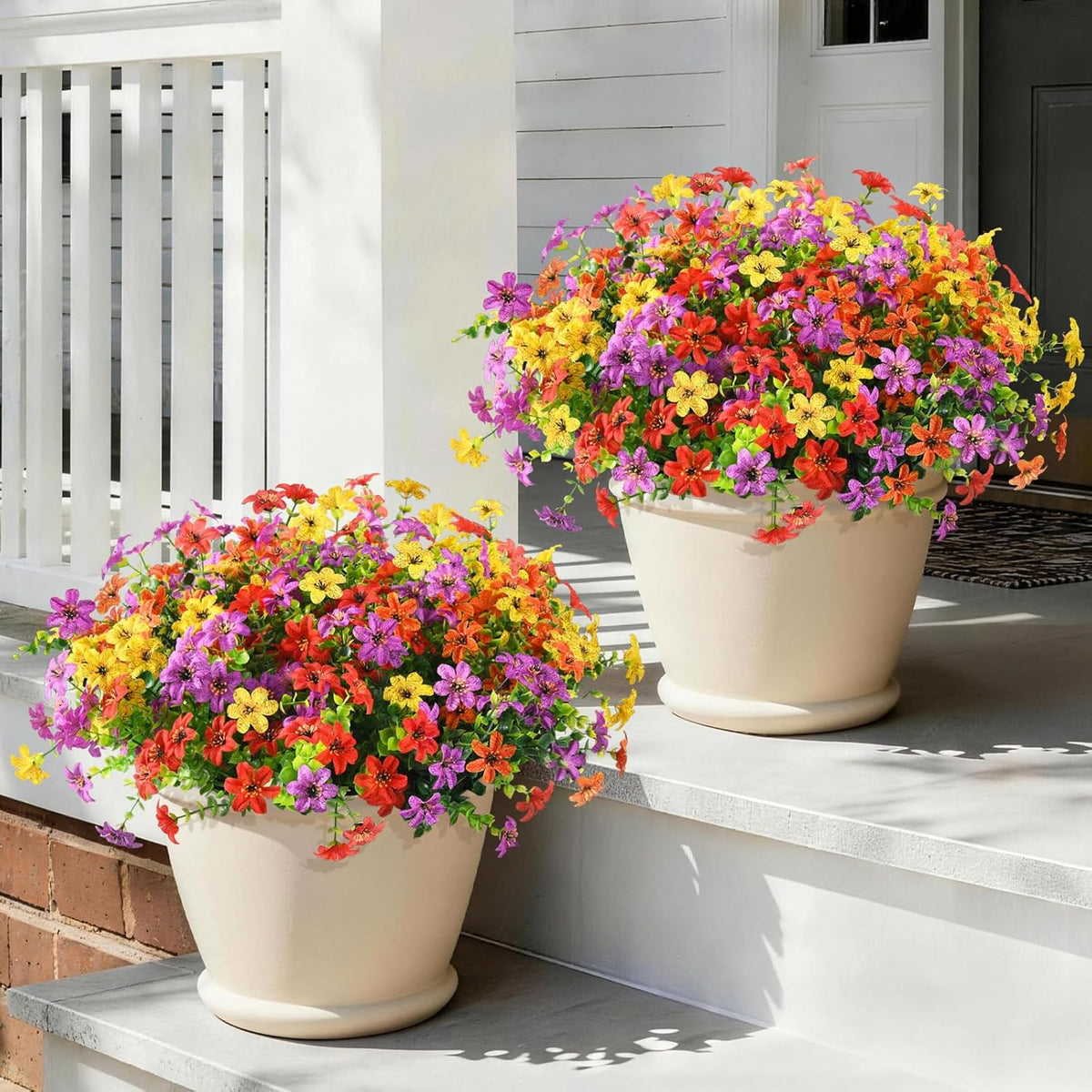 12 Bundles UV Resistant Artificial Flowers - Realistic Faux Silk Daisy with Eucalyptus Stems