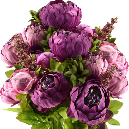 FiveSeasonStuff Artificial Peony Bouquets, 2 Cream Beige & Moss Green Silk Flower Bundles for Wedding Centerpieces & Home Decor – Vintage Peonies