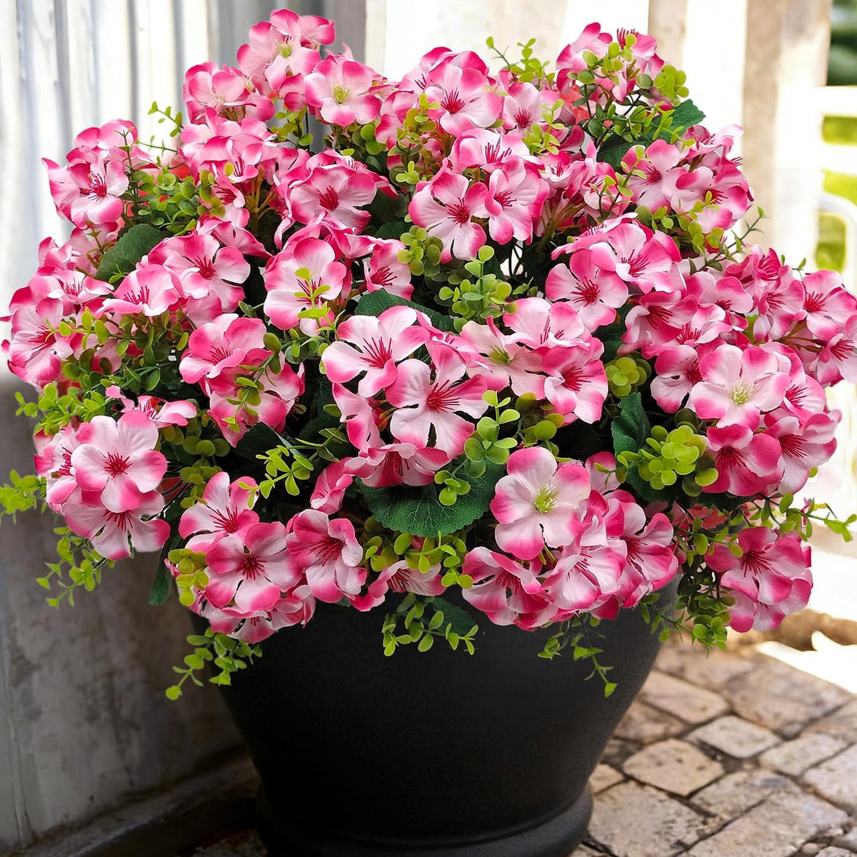 Artificial Geranium Flowers for Outdoor Decoration, 6 Bundles UV Resistant Silk Geranium Fake Plants Faux Flowers for Front Porch Garden Patio Window Box Outside Indoor Decor (Red)