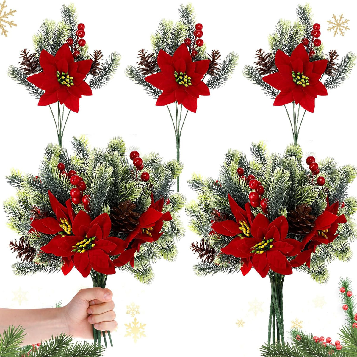Refined Artificial Poinsettia Bouquet Pine Holiday Decor Display