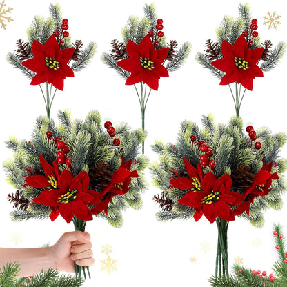 Refined Artificial Poinsettia Bouquet Pine Holiday Decor Display