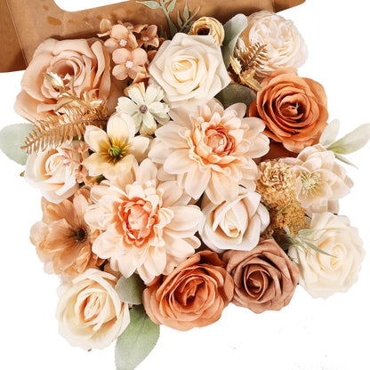 Artificial Flowers Combo Pink Roses with Stems Bouquets Box Set Bridal Wedding Shower Decorations Fake Floral for Party Table Centerpieces Home Decor
