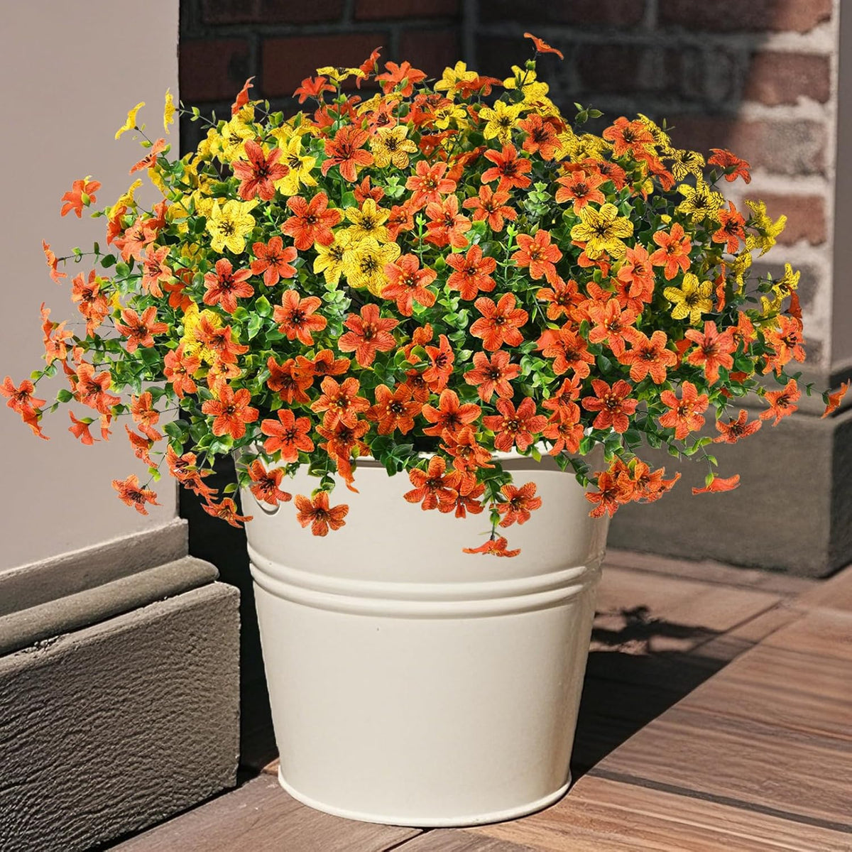 12 Bundles UV Resistant Artificial Flowers - Realistic Faux Silk Daisy with Eucalyptus Stems