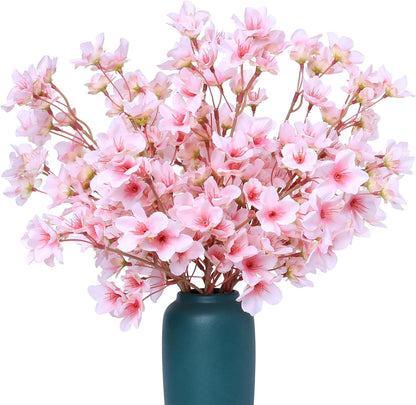 SITUMEIZI 6Pcs Artificial Cherry Blossom Branches Decor Fake Flowers Silk Spring Faux Flowers 16" Peach Bouquet for Home Wedding Bedroom Japanese Decoration DIY Table Centerpiece Arrangement(Pink)