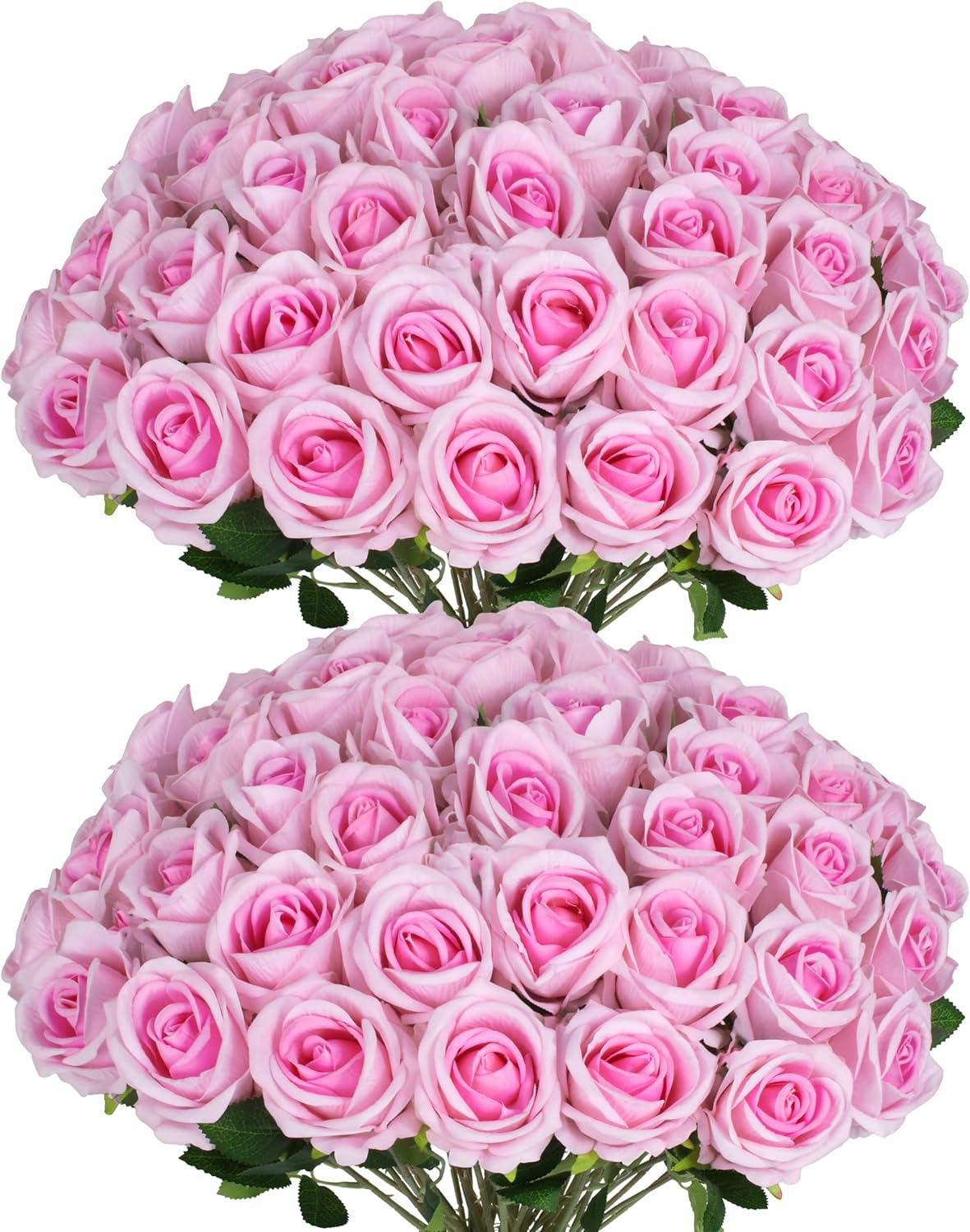 50 PCS Fake Pink Roses, Artificial Flowers Bulk Realistic Silk Faux Rose with Stems for Wedding Decoration Bridal Bouquet Birthday Celebrations DIY Floral Arrangement Home Decor