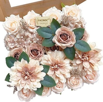 Roses Artificial Flowers Pink Bouquets Box Set for DIY Bridal Wedding Shower Decorations Fake Floral Arrangements for Party Table Centerpieces Home Decor Indoor Outdoor Dusty Blush 19 Pcs