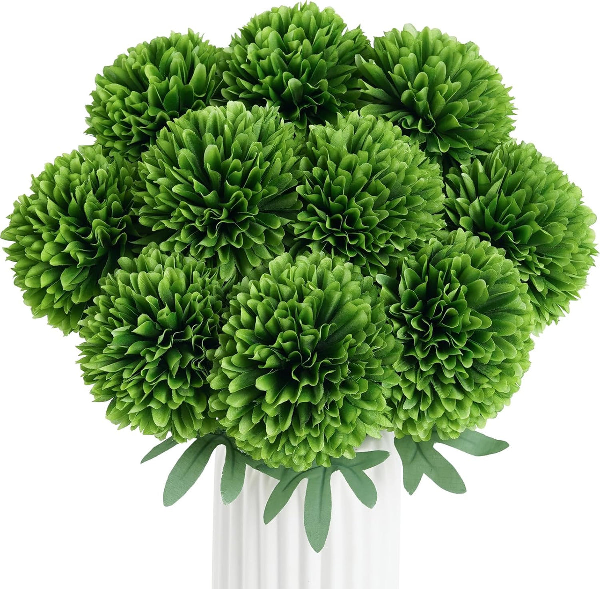 BonBloom's Artificial Chrysanthemums Flowers, 10 Pcs Realistic Large Faux Mums Chrysanthemums Ball Silk with Stems for Autumn Easter Home Floral Arrangement Table Centerpiece (Orange)